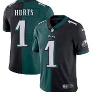 Men's Philadelphia Eagles #1 Jalen Hurts Black & Green Split Limited Stitched Jersey
