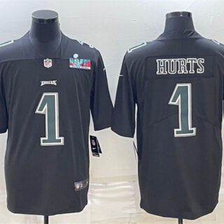 Men's Philadelphia Eagles #1 Jalen Hurts Black Green Super Bowl LVII Patch Vapor Untouchable Limited Stitched Jersey