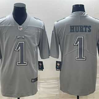 Men's Philadelphia Eagles #1 Jalen Hurts Gray Atmosphere Fashion Stitched Jersey