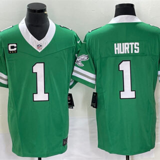 Men's Philadelphia Eagles #1 Jalen Hurts Green 2023 F.U.S.E. Vapor Untouchable With C Patch Stitched Football Jersey