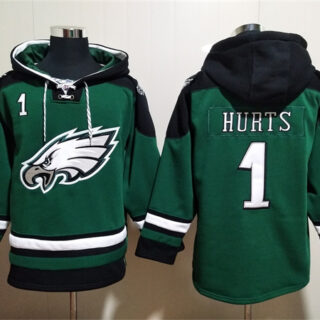 Men's Philadelphia Eagles #1 Jalen Hurts Green Lace-Up Pullover Hoodie