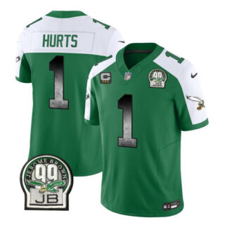 Men's Philadelphia Eagles #1 Jalen Hurts Green White 2023 F.U.S.E. With 3-Star C Patch Throwback Vapor Untouchable Limited Stitched Football Jersey