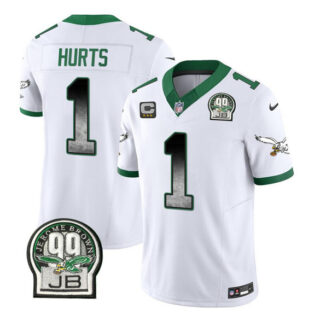 Men's Philadelphia Eagles #1 Jalen Hurts White 2023 F.U.S.E. With 3-Star C Patch Throwback Vapor Untouchable Limited Stitched Football Jersey