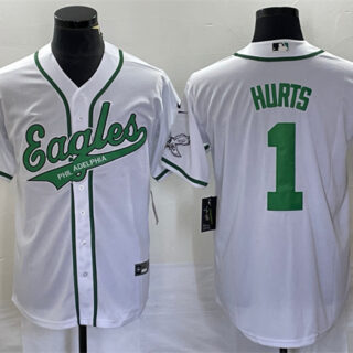 Men's Philadelphia Eagles #1 Jalen Hurts White Cool Base Stitched Baseball Jersey