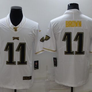 Men's Philadelphia Eagles #11 A. J. Brown 100th Season Golden Edition Stitched Jersey