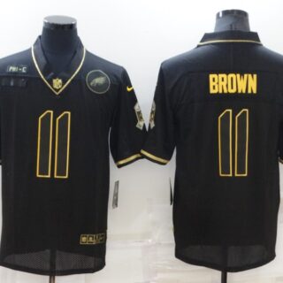 Men's Philadelphia Eagles #11 A. J. Brown Black Gold Salute To Service Limited Stitched Jerseys