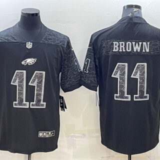 Men's Philadelphia Eagles #11 A. J. Brown Black Reflective Limited Stitched Jersey