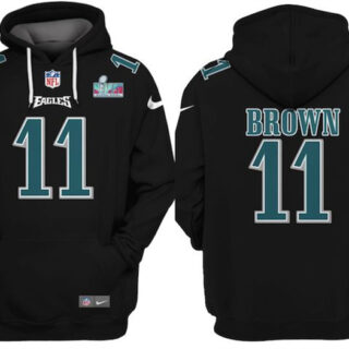 Men's Philadelphia Eagles #11 A.J. Brown Black Super Bowl LVII Patch Pullover Hoodie
