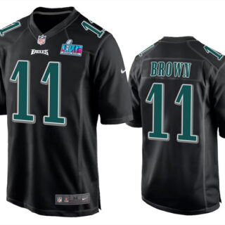 Men's Philadelphia Eagles #11 A.J. Brown Black Super Bowl LVII Patch Stitched Game Jersey