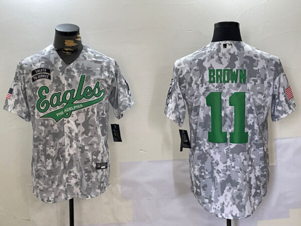 Men's Philadelphia Eagles #11 A. J. Brown Camo Salute To Service Limited Stitched Jersey