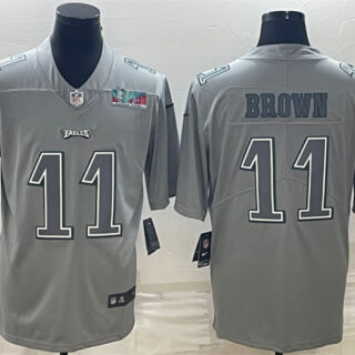 Men's Philadelphia Eagles #11 A.J. Brown Gray Super Bowl LVII Patch Atmosphere Fashion Stitched Jersey