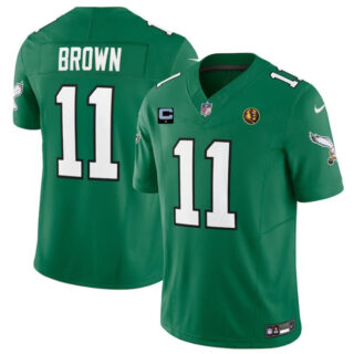 Men's Philadelphia Eagles #11 A. J. Brown Green 2023 F.U.S.E. Throwback With 1-Star C Patch And John Madden Patch Vapor Limited Stitched Football Jersey