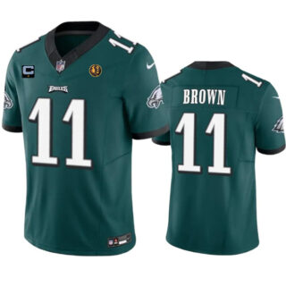 Men's Philadelphia Eagles #11 A. J. Brown Green 2023 F.U.S.E. With 1-Star C Patch And John Madden Patch Vapor Limited Stitched Football Jersey