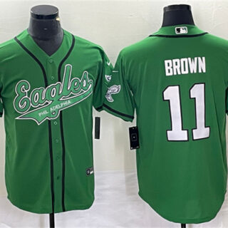 Men's Philadelphia Eagles #11 A. J. Brown Green Cool Base Stitched Baseball Jersey
