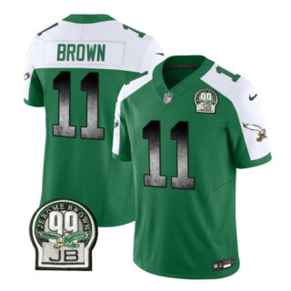 Men's Philadelphia Eagles #11 A. J. Brown Green White 2023 F.U.S.E. Throwback Vapor Untouchable Limited Stitched Football Jersey