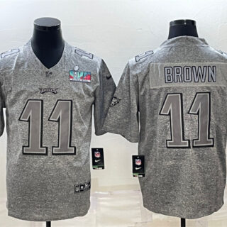 Men's Philadelphia Eagles #11 A. J. Brown Grey Super Bowl LVII Patch Stitched Jersey