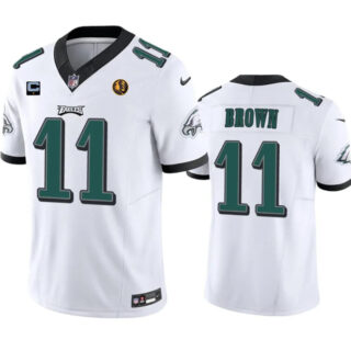 Men's Philadelphia Eagles #11 A. J. Brown White 2023 F.U.S.E. With 1-Star C Patch And John Madden Patch Vapor Limited Stitched Football Jersey