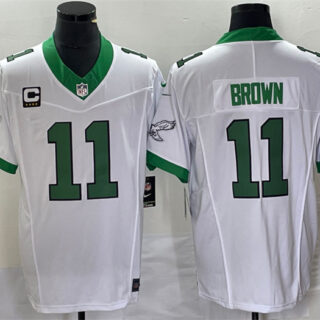 Men's Philadelphia Eagles #11 A. J. Brown White 2023 F.U.S.E. With C Patch Vapor Untouchable Stitched Football Jersey