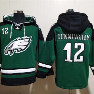 Men's Philadelphia Eagles #12 Randall Cunningham Green Lace-Up Pullover Hoodie