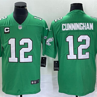 Men's Philadelphia Eagles #12 Randall Cunningham Green With C Patch Stitched Football Jersey