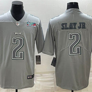 Men's Philadelphia Eagles #2 Darius Slay JR Gray Super Bowl LVII Patch Atmosphere Fashion Stitched Jersey