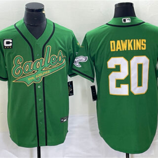 Men's Philadelphia Eagles #20 Brian Dawkins Green Gold With C Patch Cool Base Stitched Baseball Jersey