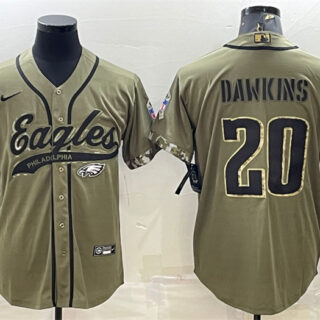 Men's Philadelphia Eagles #20 Brian Dawkins Olive 2022 Salute To Service Cool Base Stitched Baseball Jersey