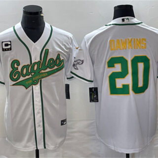 Men's Philadelphia Eagles #20 Brian Dawkins White Gold With C Patch Cool Base Stitched Baseball Jersey