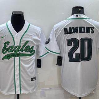 Men's Philadelphia Eagles #20 Brian Dawkins White With Patch Cool Base Stitched Baseball Jersey