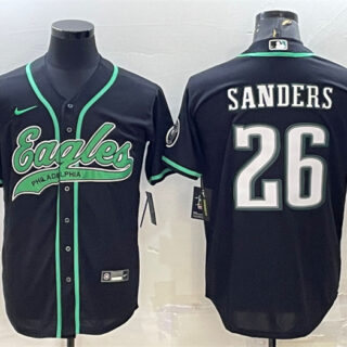 Men's Philadelphia Eagles #26 Miles Sanders Black With Patch Cool Base Stitched Baseball Jersey