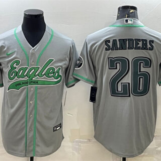 Men's Philadelphia Eagles #26 Miles Sanders Gray With Patch Cool Base Stitched Baseball JerseyS