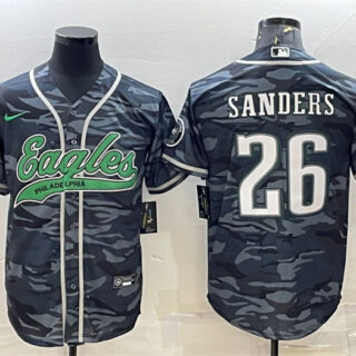 Men's Philadelphia Eagles #26 Miles Sanders Grey Camo With Patch Cool Base Stitched Baseball Jersey