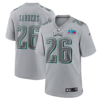 Men's Philadelphia Eagles #26 Miles Sanders Grey Super Bowl LVII Patch Atmosphere Fashion Stitched Game Jersey