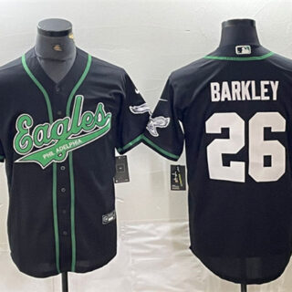 Men's Philadelphia Eagles #26 Saquon Barkley Black Cool Base Stitched Baseball Jersey