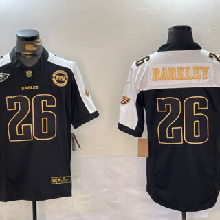 Men's Philadelphia Eagles #26 Saquon Barkley Black Gold 2024 New F.U.S.E. With 3-Star C Patch Stitched Football Jerseys