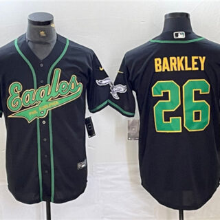 Men's Philadelphia Eagles #26 Saquon Barkley Black Gold Cool Base Baseball Stitched Jersey