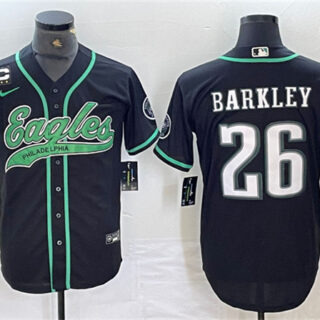Men's Philadelphia Eagles #26 Saquon Barkley Black With 3-star C Patch Cool Base Baseball Stitched Jersey