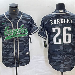 Men's Philadelphia Eagles #26 Saquon Barkley Gray Camo Cool Base Baseball Stitched Jersey