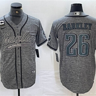 Men's Philadelphia Eagles #26 Saquon Barkley Gray With 3-star C Patch Cool Base Baseball Stitched Jersey