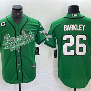 Men's Philadelphia Eagles #26 Saquon Barkley Green With 3-star C Patch Cool Base Baseball Stitched Jersey