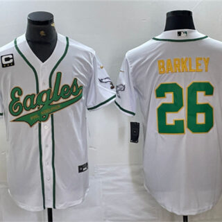 Men's Philadelphia Eagles #26 Saquon Barkley White Gold With 3-star C Patch Cool Base Baseball Stitched Jersey