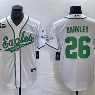 Men's Philadelphia Eagles #26 Saquon Barkley White With 3-star C Patch Cool Base Baseball Stitched Jerseys