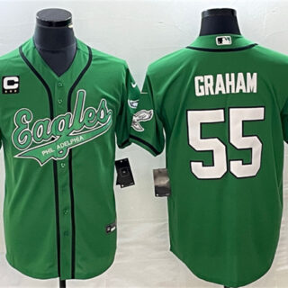 Men's Philadelphia Eagles #55 Brandon Graham Green With C Patch Cool Base Stitched Baseball Jersey