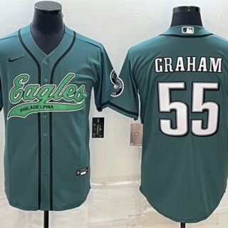 Men's Philadelphia Eagles #55 Brandon Graham Green With Patch Cool Base Stitched Baseball Jersey