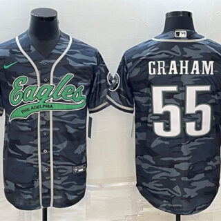 Men's Philadelphia Eagles #55 Brandon Graham Grey Camo With Patch Cool Base Stitched Baseball Jersey