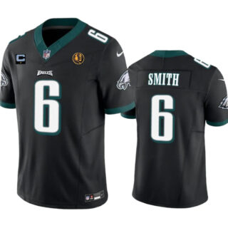 Men's Philadelphia Eagles #6 DeVonta Smith Black 2023 F.U.S.E. With 1-Star C Patch And John Madden Patch Vapor Limited Stitched Football Jersey