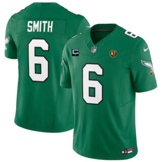Men's Philadelphia Eagles #6 DeVonta Smith Green 2023 F.U.S.E. Throwback With 1-Star C Patch And John Madden Patch Vapor Limited Stitched Football Jersey