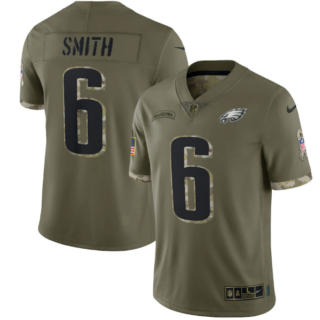 Men's Philadelphia Eagles #6 DeVonta Smith Olive 2022 Salute To Service Limited Stitched Jersey