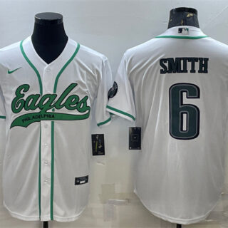Men's Philadelphia Eagles #6 DeVonta Smith White With Patch Cool Base Stitched Baseball Jersey