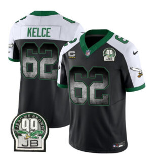 Men's Philadelphia Eagles #62 Jason Kelce Black White 2023 F.U.S.E. With 4-Star C Patch Throwback Vapor Untouchable Limited Stitched Football Jersey